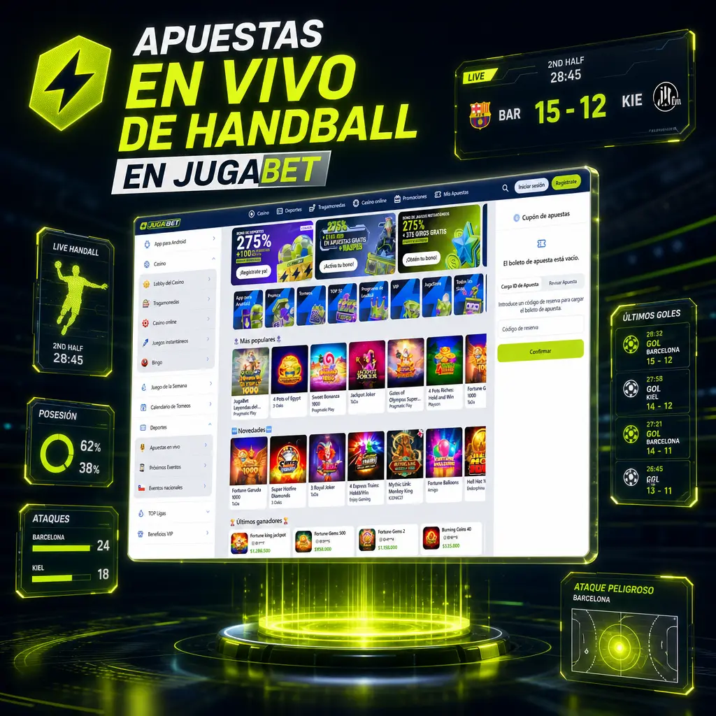 Apuestas en vivo de handball en Jugabet con cuotas actualizadas, estadísticas en directo y mercados por mitades en tiempo real.