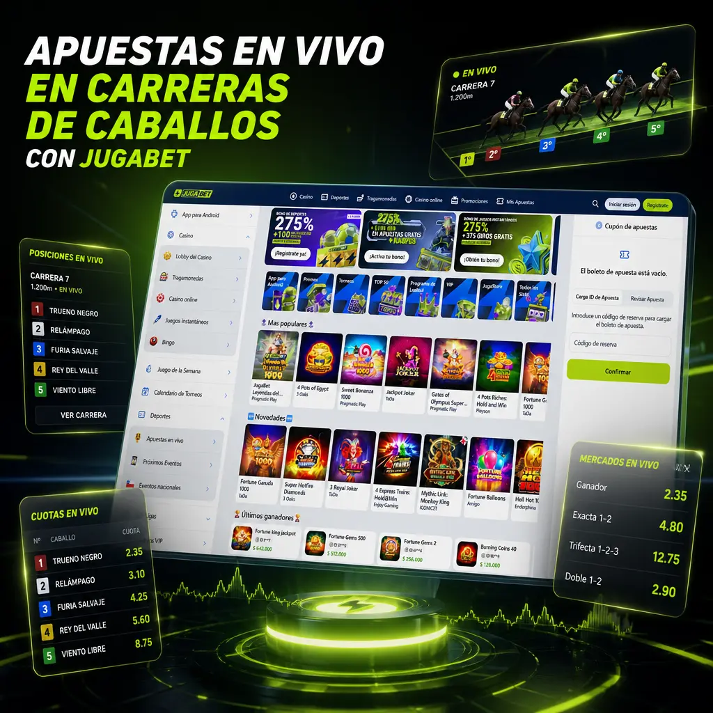 Apuestas en vivo en carreras de caballos con Jugabet: transmisión en directo, Cash Out y cuotas actualizadas al instante.