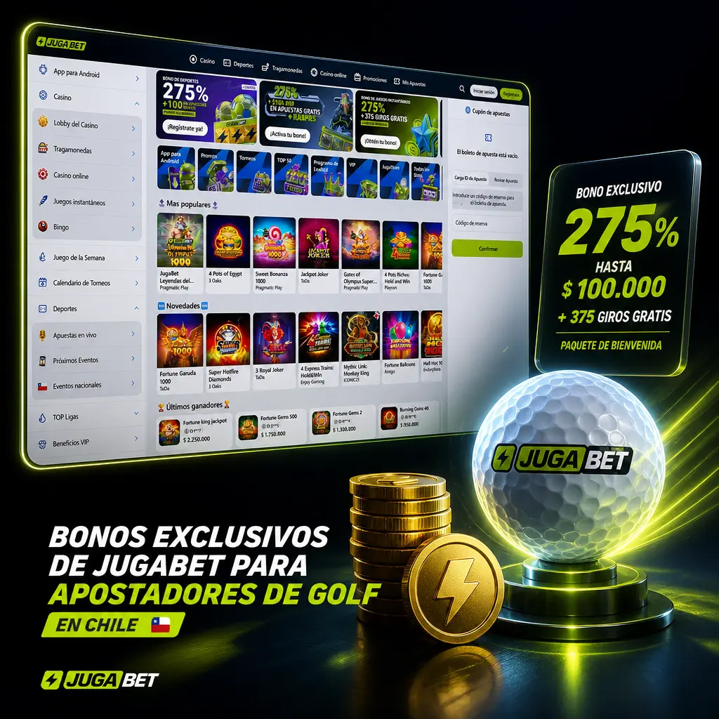 Bonos exclusivos de Jugabet para apostar en golf en Chile: bienvenida 20%, cuotas mejoradas y seguro de apuesta en los Majors