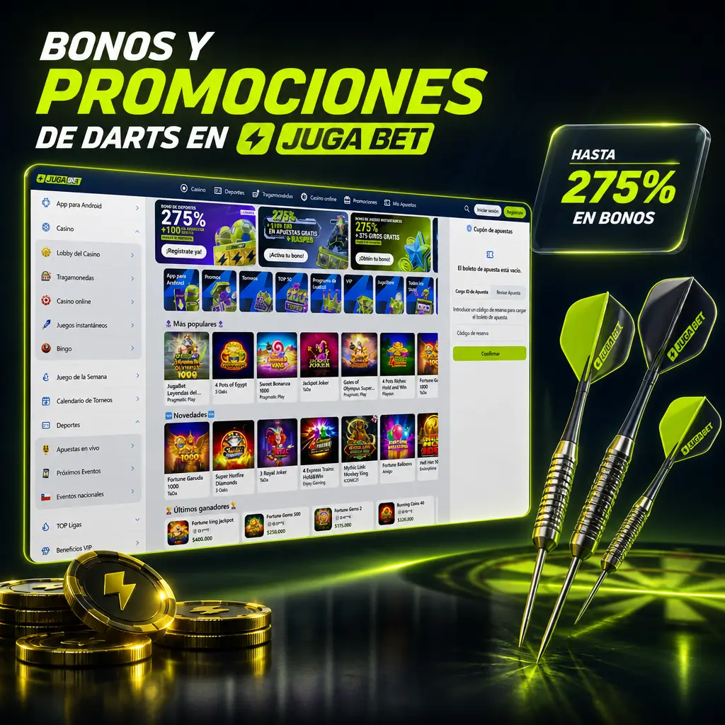 Bono de bienvenida Jugabet: 20% extra en depósito para apostar en darts, hándicap de legs y total de 180s.