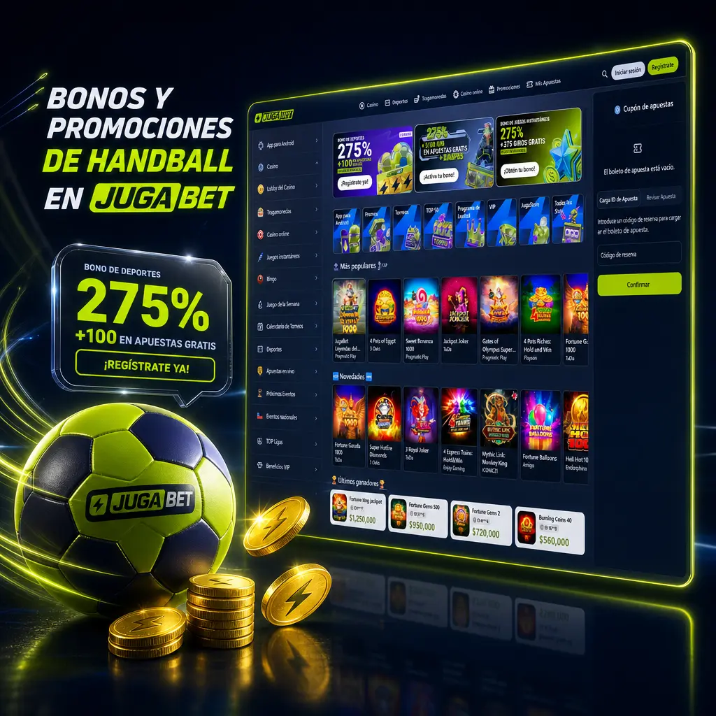 Bono de depósito 20% en Jugabet para apostar en handball, incluyendo torneos como IHF y EHF Champions League.