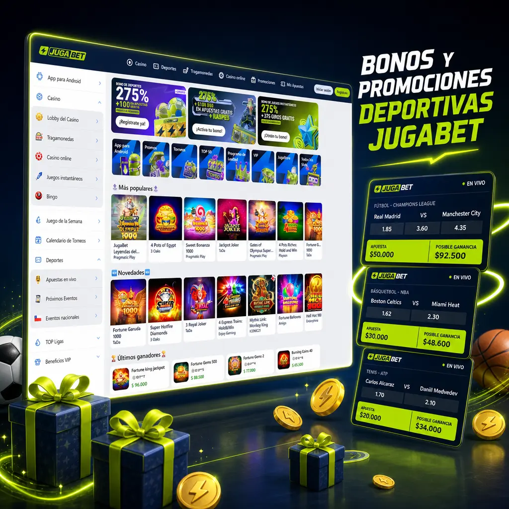 Bonos y promociones deportivas Jugabet: bienvenida, recarga semanal, cashback, multiapuesta y Club VIP.