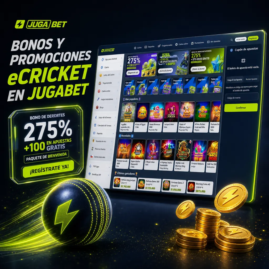 Bono de bienvenida 20% en depósitos y promociones eCricket de Jugabet, incluyendo cuotas mejoradas para eCricket World Series y Virtual IPL.