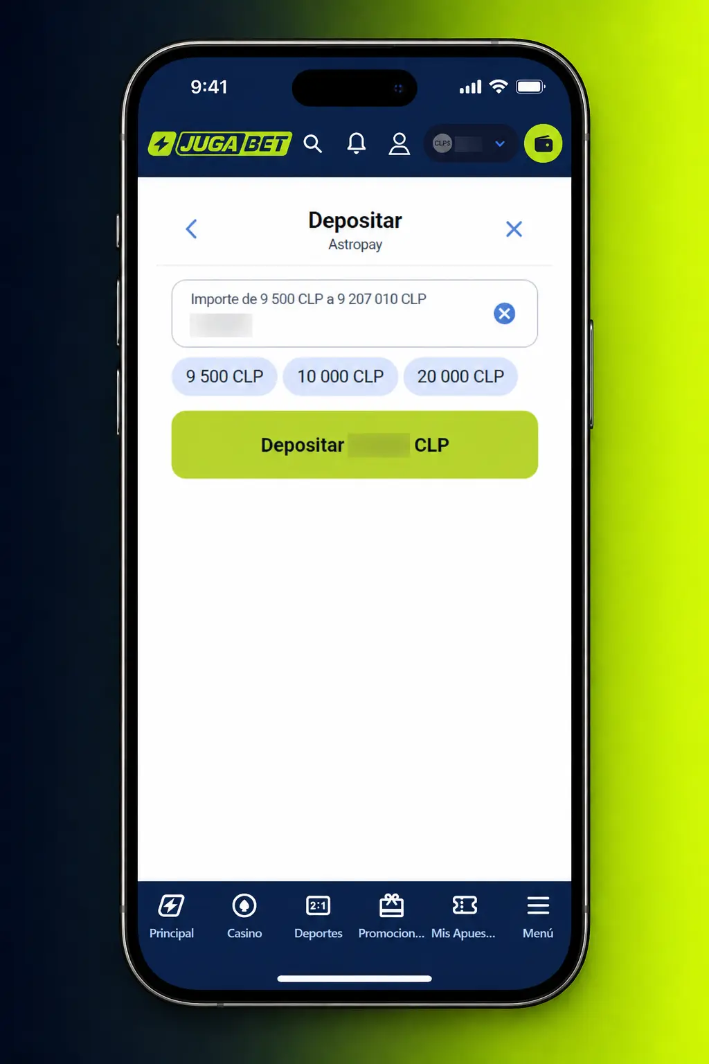 Pasos para depositar en Jugabet desde Chile usando WebPay, Mach, AstroPay, USDT o transferencia bancaria.