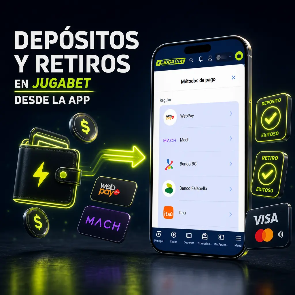 Guía para depositar y retirar dinero en la app de Jugabet desde tu celular en Chile de forma rápida y segura.