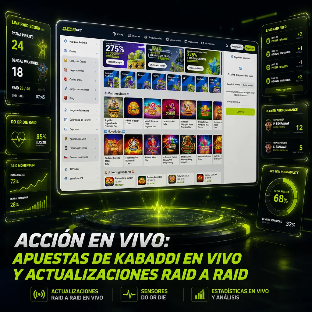 Apuestas en vivo de Kabaddi en Jugabet con cuotas actualizadas raid a raid y estadísticas de raiders
