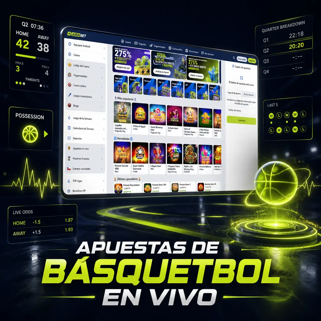 Apuestas en vivo de básquetbol en Jugabet con cuotas actualizadas por cuarto, hándicap y estadísticas del partido.