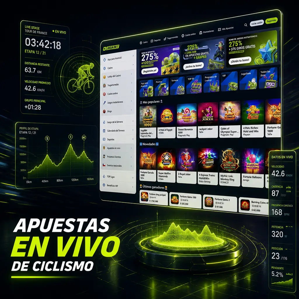 Apuestas en vivo de ciclismo en Jugabet: cuotas actualizadas por etapa, fuga, sprint y clasificación general.
