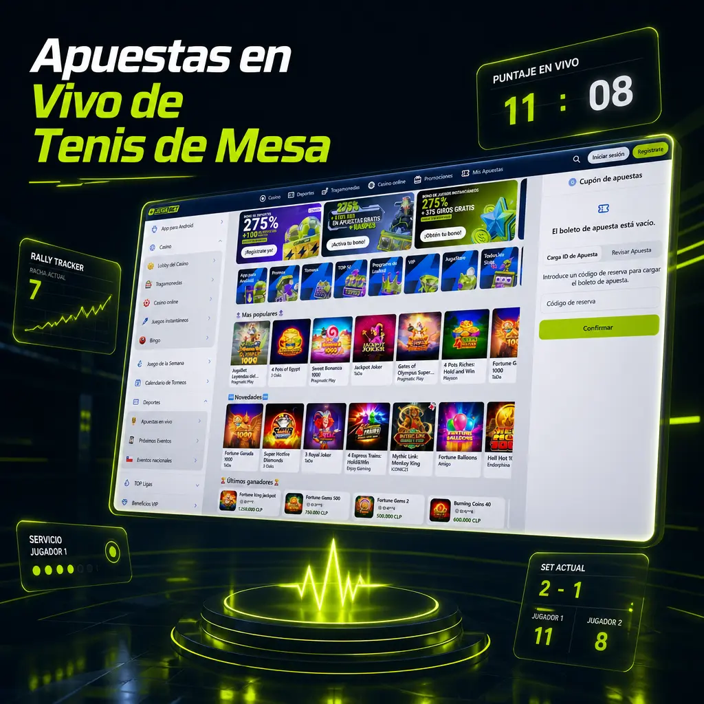 Apuestas en vivo de tenis de mesa en Jugabet con cuotas actualizadas punto por punto y estadísticas por jugador