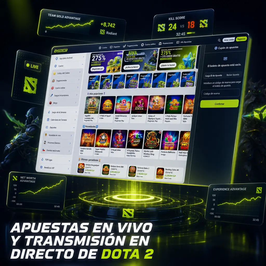 Apuestas en vivo de Dota 2 en Jugabet con transmisión en directo, cuotas actualizadas y estadísticas en tiempo real.