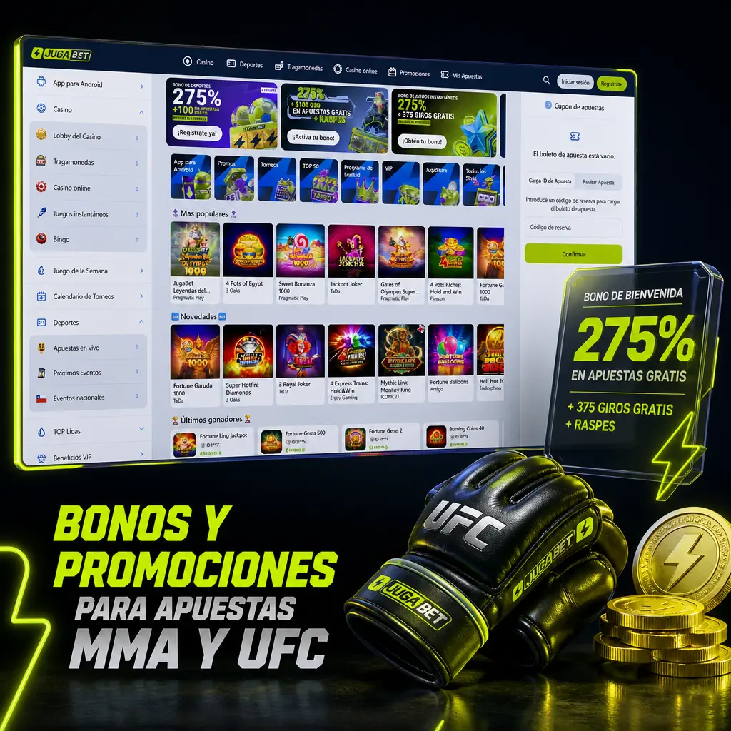 Bono de bienvenida Jugabet del 20% para apuestas MMA y UFC, más promociones especiales en noches de pelea.