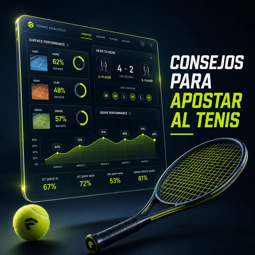 Consejos clave para apostar al tenis: forma reciente, historial, superficie de cancha y gestión del presupuesto.