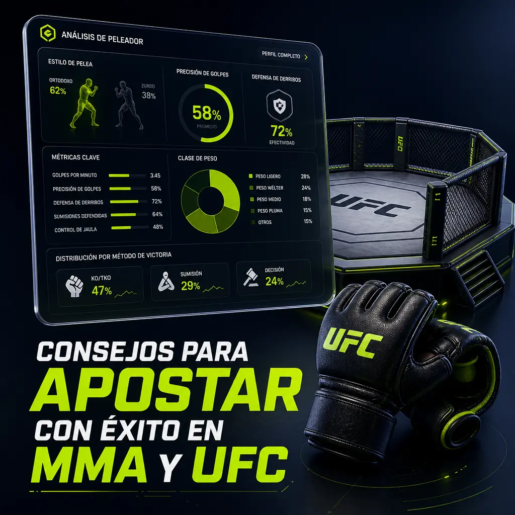 Consejos clave para apostar en MMA y UFC: estilo de pelea, corte de peso, alcance y manejo de banca antes de apostar en Jugabet.
