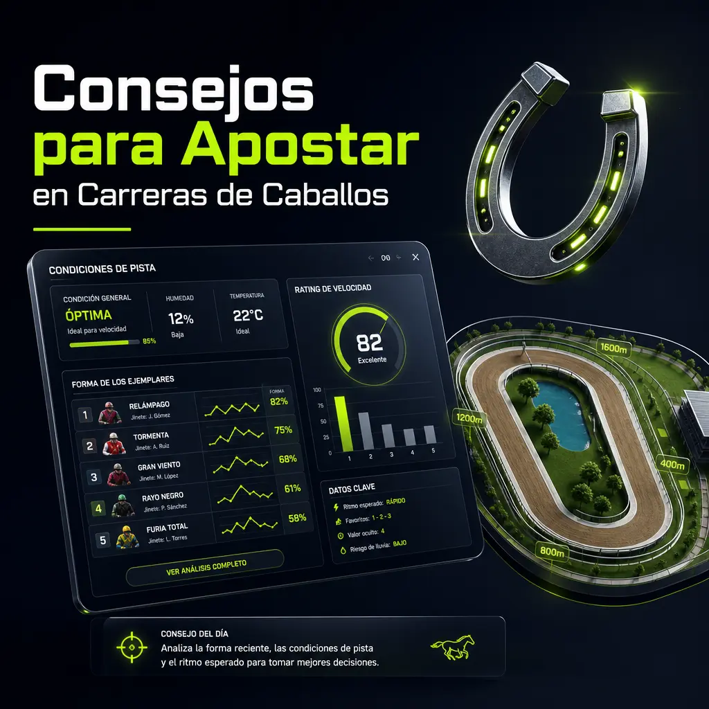 Consejos para apostar en carreras de caballos: análisis de forma, pista, clima y gestión de bankroll con herramientas de Jugabet.