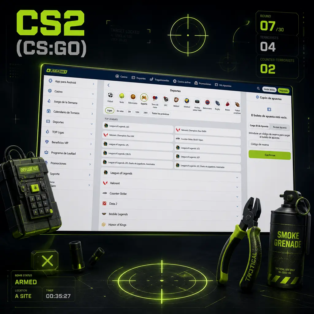 Apuestas en vivo de CS2 (CS:GO) en Jugabet: mercados de mapa, rondas y serie en torneos como IEM Katowice y PGL Major.