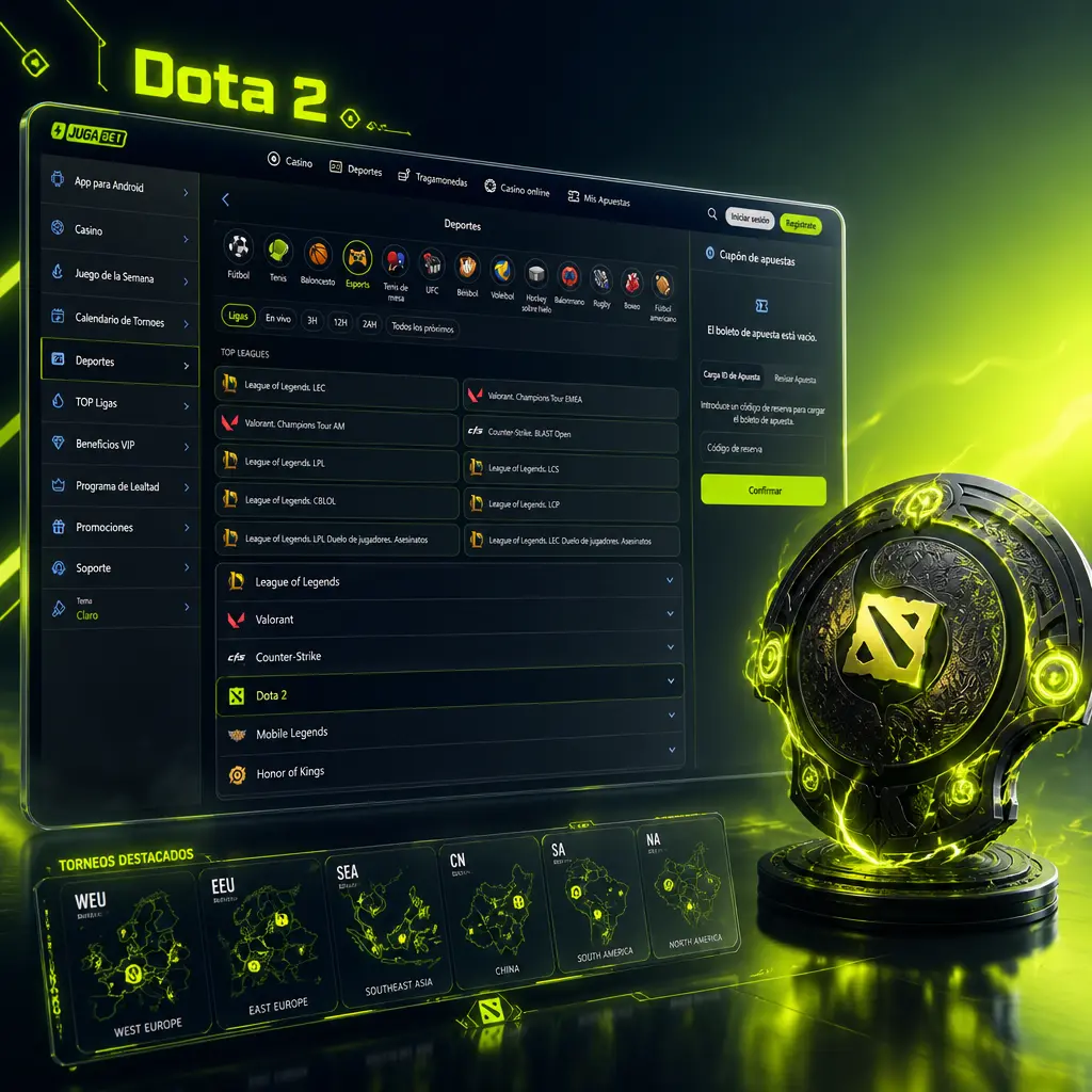 Apuestas en vivo para Dota 2: ganador de partida, mapas, kills y hándicap de tiempo en Jugabet con cuotas actualizadas.