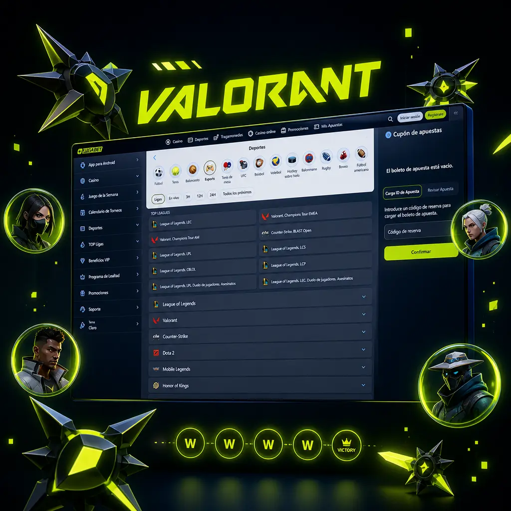 Apuestas en vivo para Valorant: gana rondas, mapas y series con cuotas actualizadas en Jugabet durante el VCT.