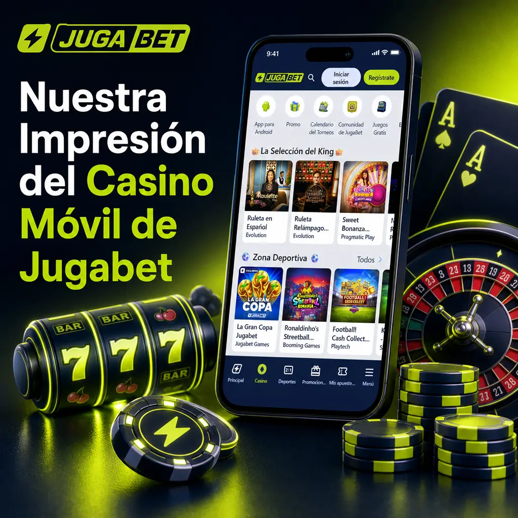 Casino móvil de Jugabet con categorías de tragamonedas, mesa, en vivo, video póker, bingo y juegos crash como Aviator