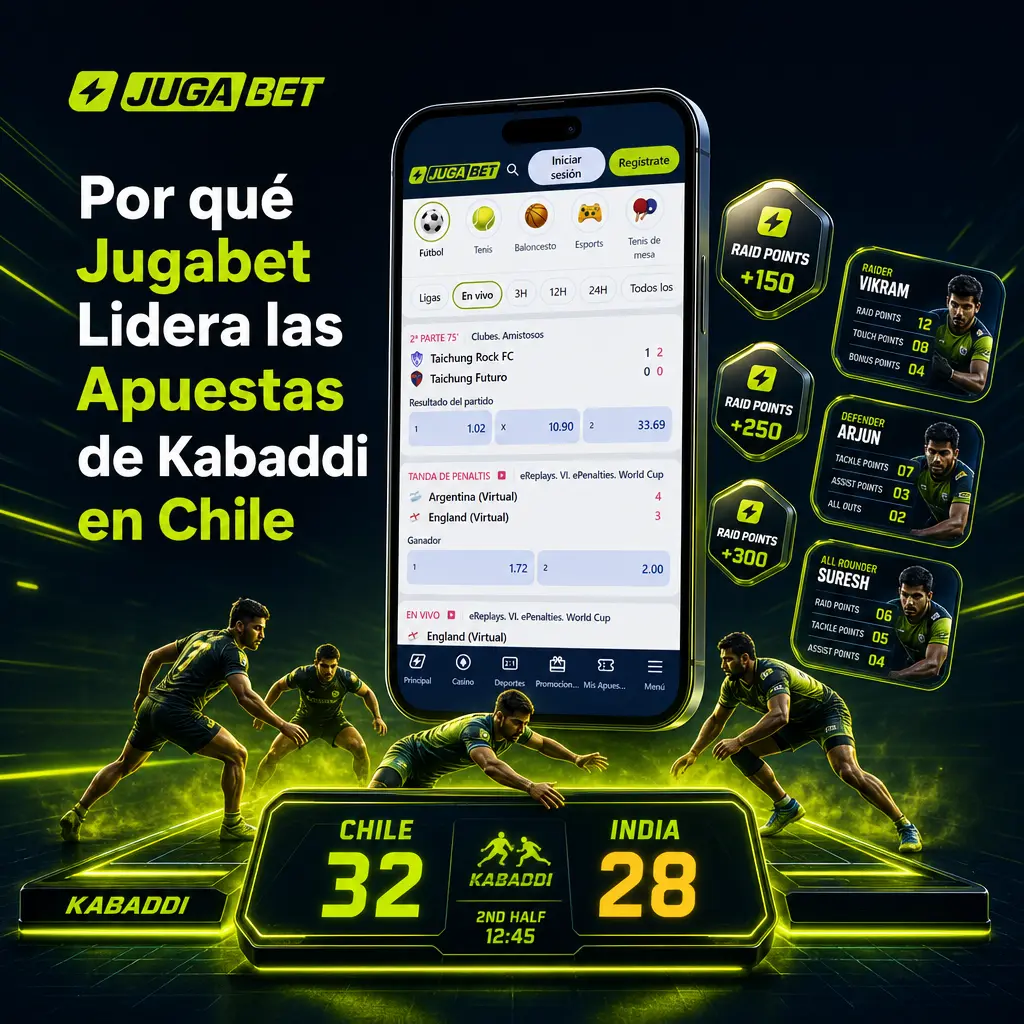 Jugabet lidera apuestas de Kabaddi en Chile con cuotas PKL competitivas, retiros rápidos y estadísticas detalladas por partido.
