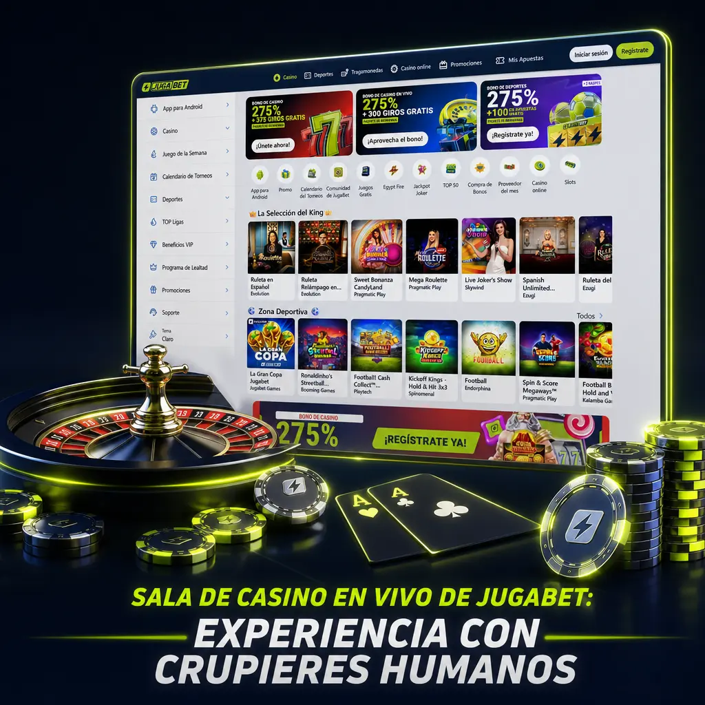 Sala de casino en vivo de Jugabet con crupieres humanos en mesas de ruleta, blackjack y baccarat en HD.