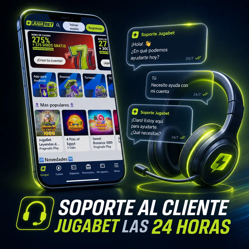 Soporte al cliente de Jugabet disponible las 24 horas, todos los días, vía chat en vivo o correo electrónico